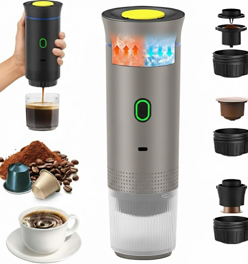 Cafetera Portátil 3 en 1 – Máquina de Café Espresso Compacta y Recargable para Cápsulas, Café Molido e Instantáneo
