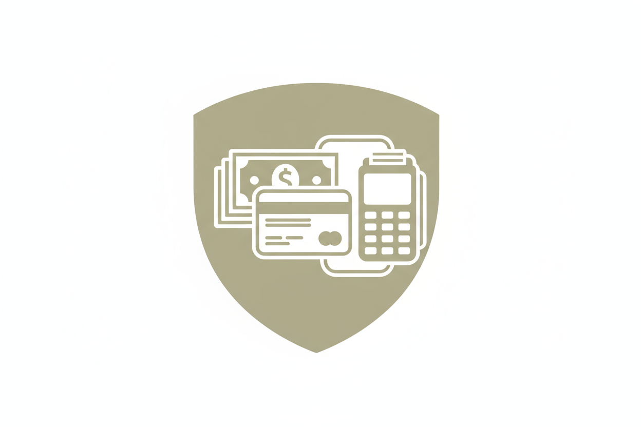 silueta o icono de pago seguro efectivo, tarjeta, datafono, color kaki 